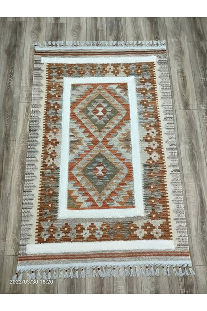 Tafting Kilim Serisi Üzeri Peluşlu Dokuma Taban Dekoratif Kilim - HALI VAGONU