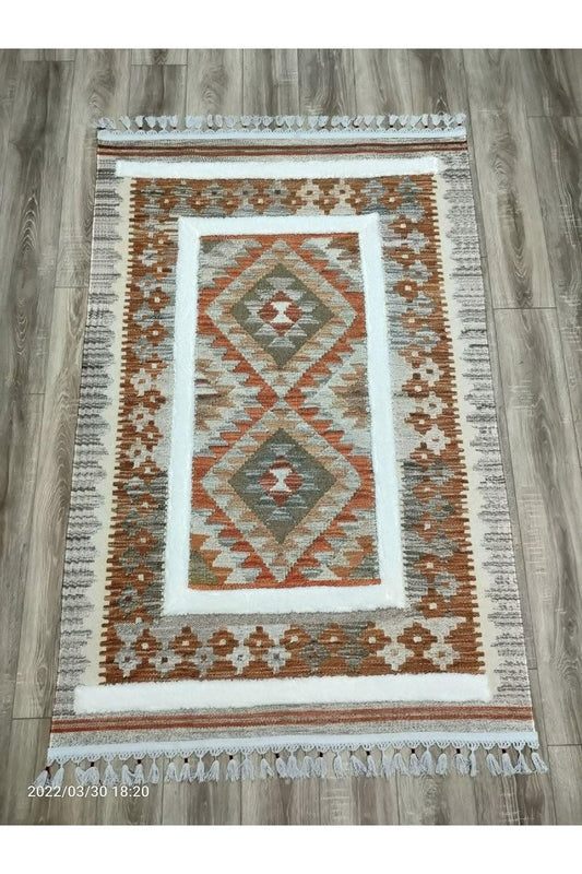 Tafting Kilim Serisi Üzeri Peluşlu Dokuma Taban Dekoratif Kilim - HALI VAGONU