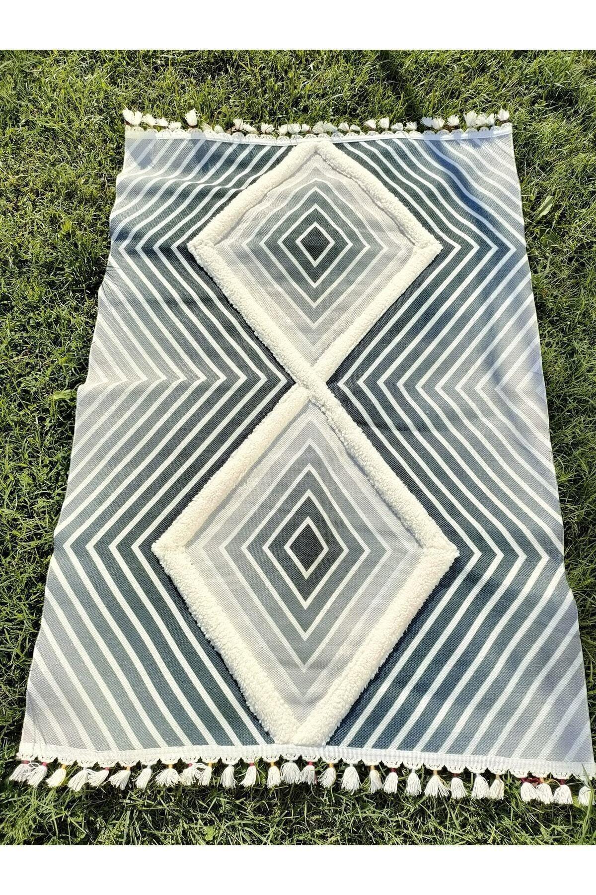 Tafting Kilim Serisi Üzeri Peluşlu Dokuma Taban Dekoratif Kilim - HALI VAGONU