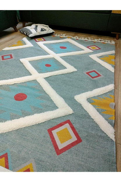 Tafting Kilim Serisi Üzeri Peluşlu Dokuma Taban Dekoratif Kilim - HALI VAGONU