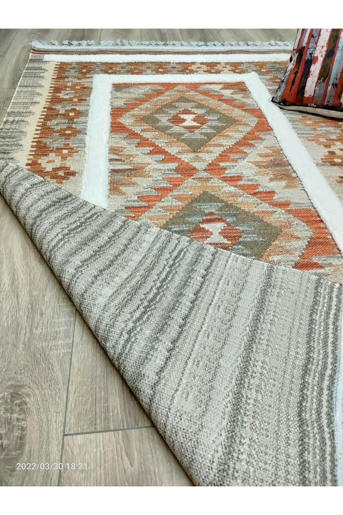 Tafting Kilim Serisi Üzeri Peluşlu Dokuma Taban Dekoratif Kilim - HALI VAGONU