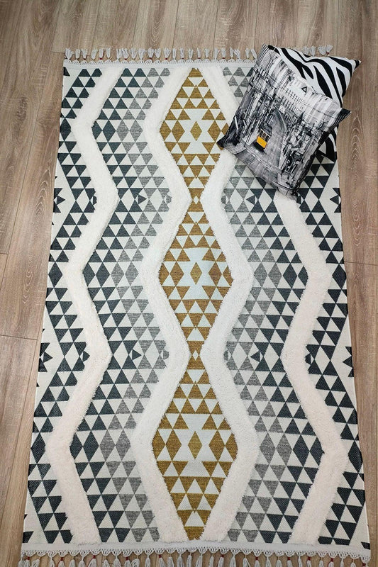 Tafting Kilim Serisi Üzeri Peluşlu Dokuma Taban Dekoratif Kilim - HALI VAGONU