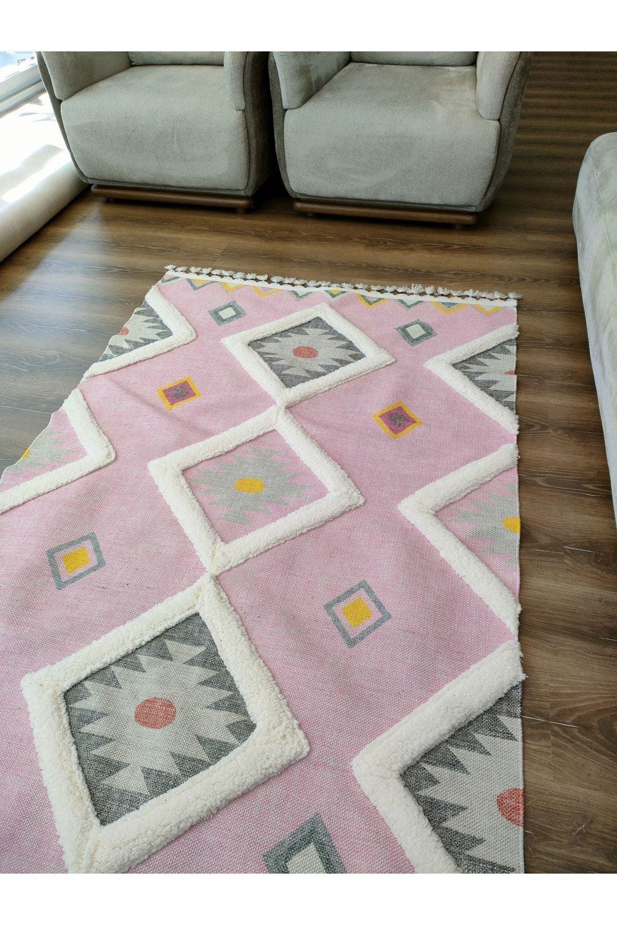 Tafting Kilim Serisi Üzeri Peluşlu Dokuma Taban Dekoratif Kilim - HALI VAGONU