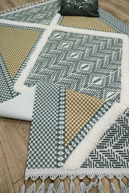 Tafting Kilim Serisi Üzeri Peluşlu Dokuma Taban Dekoratif Kilim - HALI VAGONU