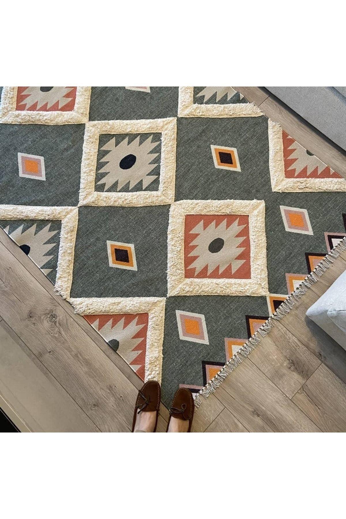 Tafting Kilim Serisi Üzeri Peluşlu Dokuma Taban Dekoratif Kilim - HALI VAGONU