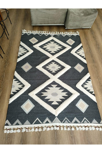 Tafting Kilim Serisi Üzeri Peluşlu Dokuma Taban Dekoratif Kilim - HALI VAGONU