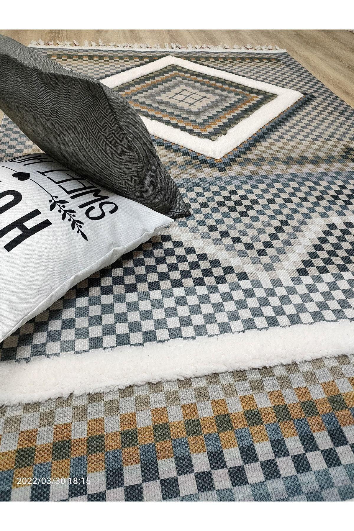 Tafting Kilim Serisi Üzeri Peluşlu Dokuma Taban Dekoratif Kilim - HALI VAGONU