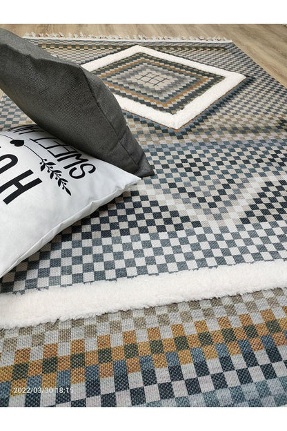 Tafting Kilim Serisi Üzeri Peluşlu Dokuma Taban Dekoratif Kilim - HALI VAGONU