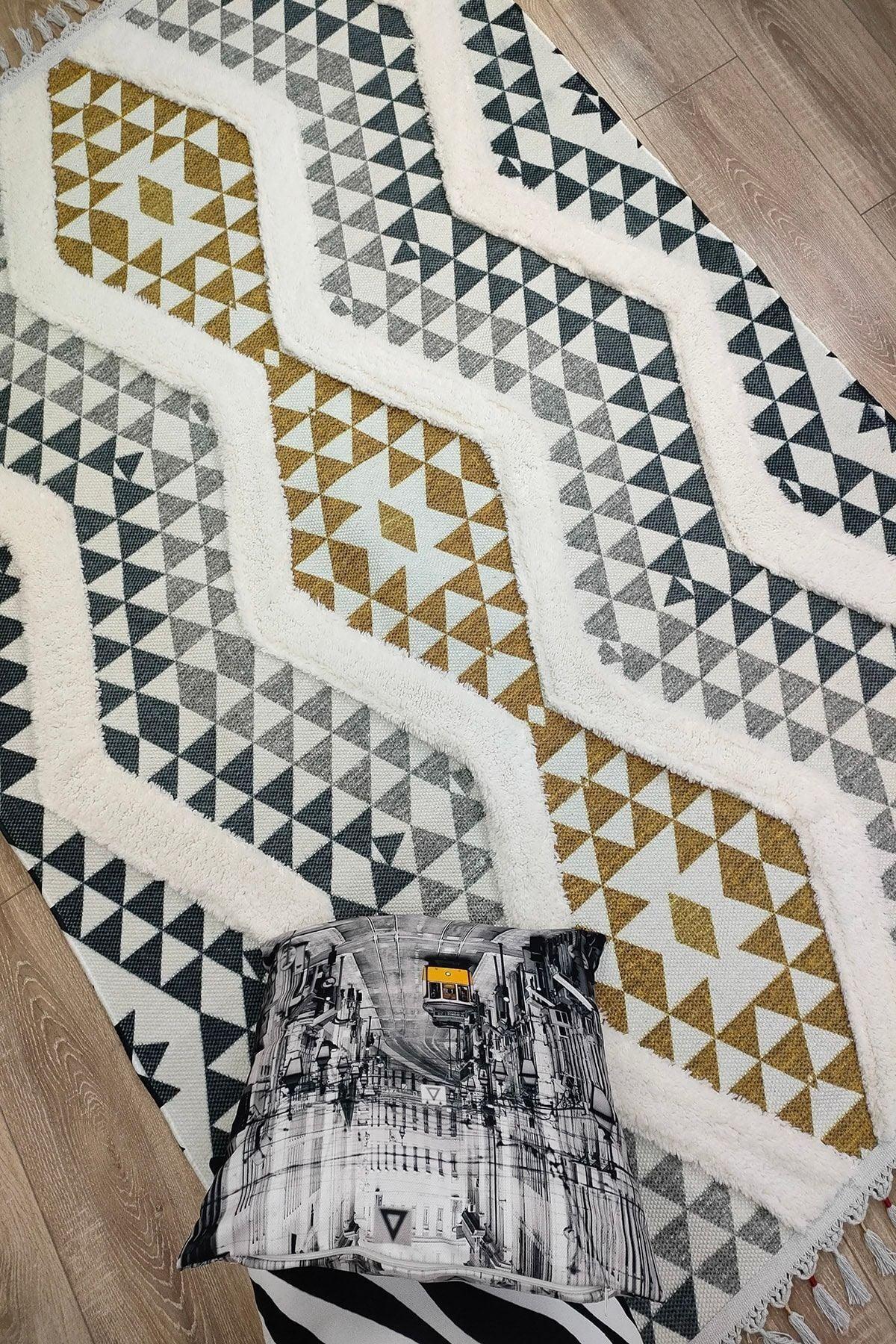 Tafting Kilim Serisi Üzeri Peluşlu Dokuma Taban Dekoratif Kilim - HALI VAGONU