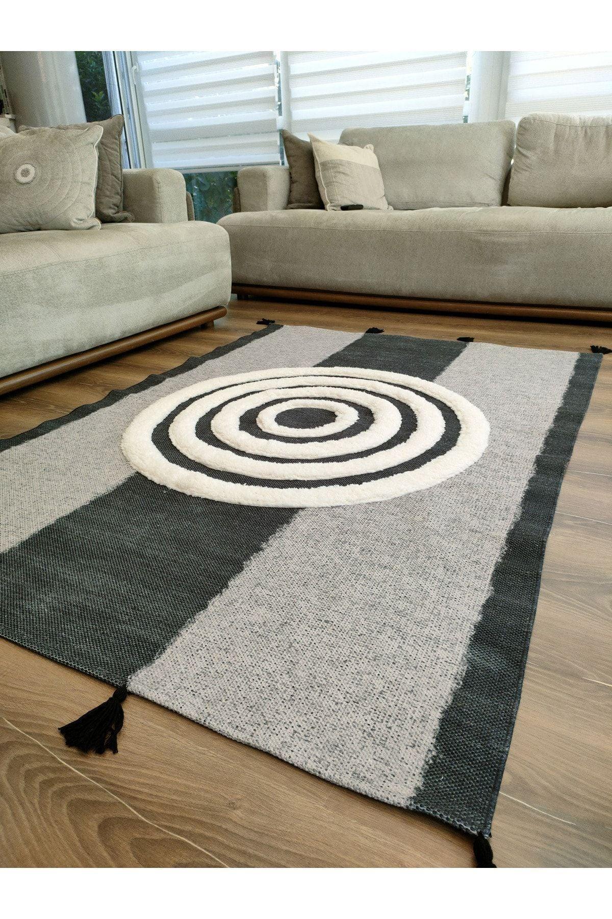 Tafting Kilim Serisi Üzeri Peluşlu Dokuma Taban Dekoratif Kilim - HALI VAGONU