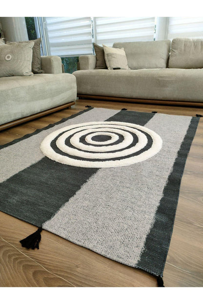 Tafting Kilim Serisi Üzeri Peluşlu Dokuma Taban Dekoratif Kilim - HALI VAGONU