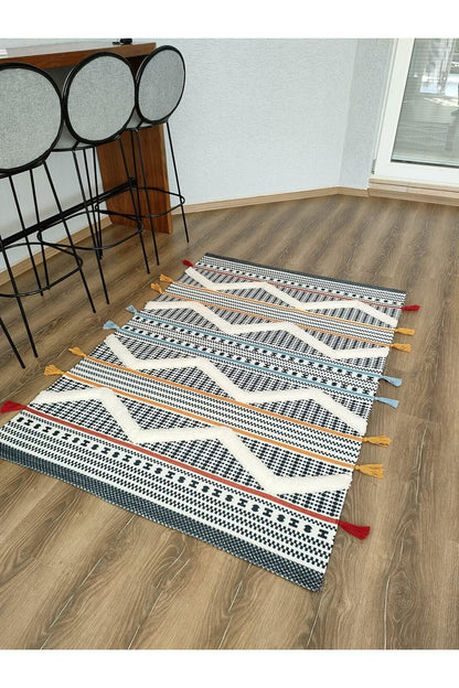 Tafting Kilim Serisi Üzeri Peluşlu Dokuma Taban Dekoratif Kilim - HALI VAGONU