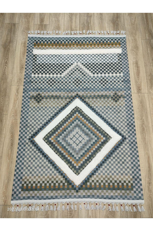 Tafting Kilim Serisi Üzeri Peluşlu Dokuma Taban Dekoratif Kilim - HALI VAGONU