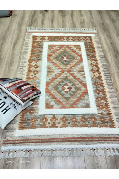 Tafting Kilim Serisi Üzeri Peluşlu Dokuma Taban Dekoratif Kilim - HALI VAGONU