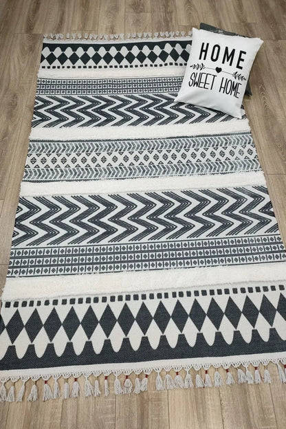 Tafting Kilim Serisi Üzeri Peluşlu Dokuma Taban Dekoratif Kilim - HALI VAGONU