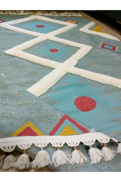 Tafting Kilim Serisi Üzeri Peluşlu Dokuma Taban Dekoratif Kilim - HALI VAGONU