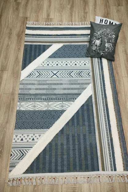 Tafting Kilim Serisi Üzeri Peluşlu Dokuma Taban Dekoratif Kilim - HALI VAGONU