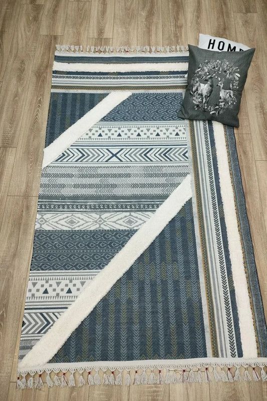 Tafting Kilim Serisi Üzeri Peluşlu Dokuma Taban Dekoratif Kilim - HALI VAGONU