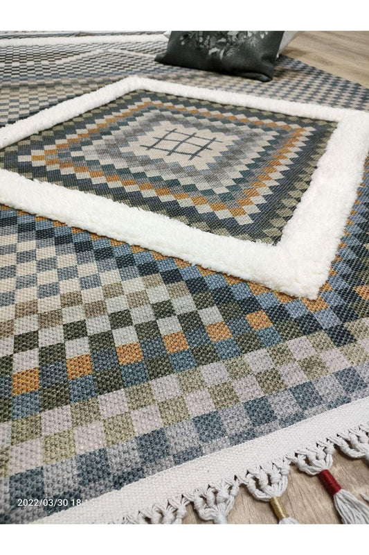 Tafting Kilim Serisi Üzeri Peluşlu Dokuma Taban Dekoratif Kilim - HALI VAGONU
