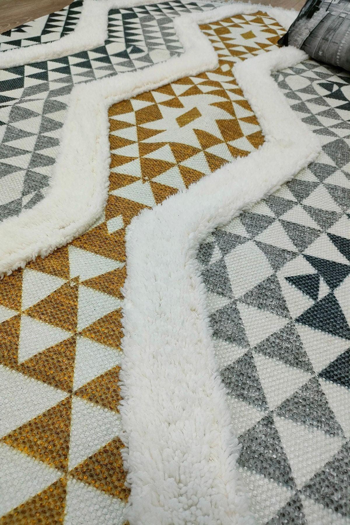 Tafting Kilim Serisi Üzeri Peluşlu Dokuma Taban Dekoratif Kilim - HALI VAGONU