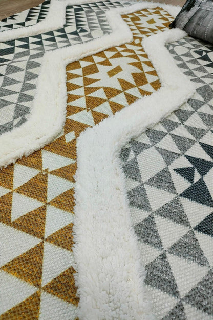 Tafting Kilim Serisi Üzeri Peluşlu Dokuma Taban Dekoratif Kilim - HALI VAGONU