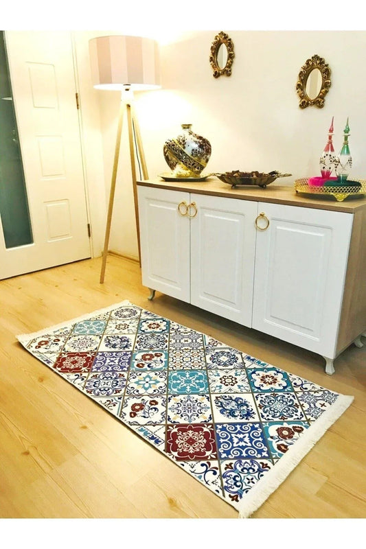 Yumuşak Dokulu Bambu Soft Kilim - Etnik Saçaklı Dijital Baskı HV - SK - 906 - HALI VAGONU
