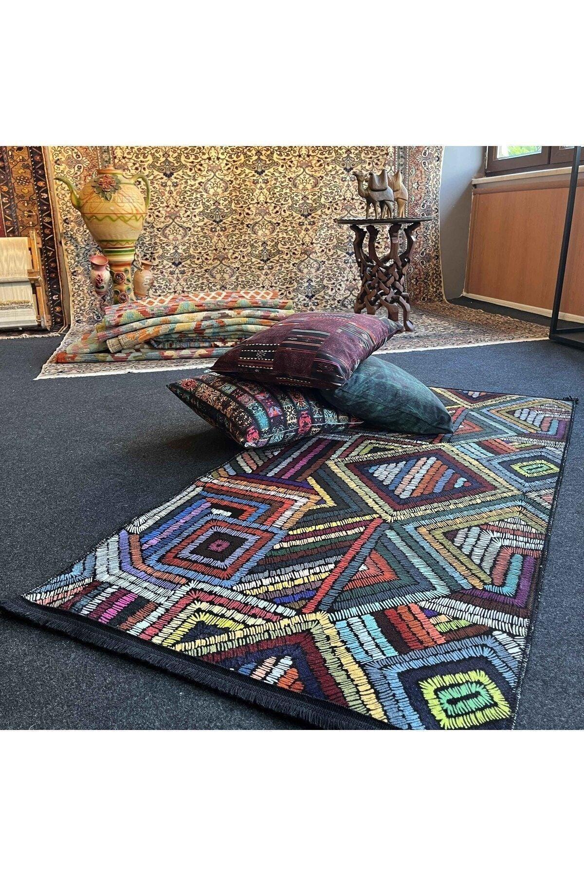 Yumuşak Dokulu Bambu Soft Kilim - Etnik Saçaklı Dijital Baskı HV - SK - 909 - HALI VAGONU