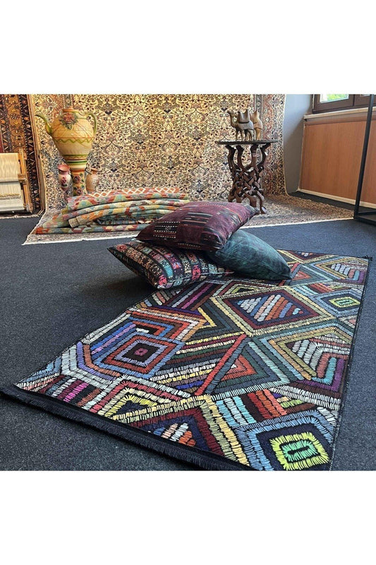 Yumuşak Dokulu Bambu Soft Kilim - Etnik Saçaklı Dijital Baskı HV - SK - 909 - HALI VAGONU