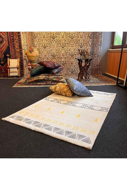Yumuşak Dokulu Bambu Soft Kilim - İskandinav Saçaklı Dijital Baskı HV - SK - 202 - HALI VAGONU