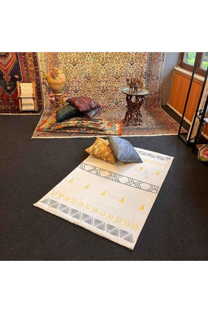 Yumuşak Dokulu Bambu Soft Kilim - İskandinav Saçaklı Dijital Baskı HV - SK - 202 - HALI VAGONU