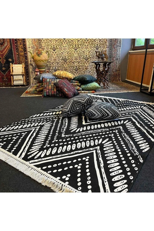 Yumuşak Dokulu Bambu Soft Kilim İskandinav Saçaklı Dijital Baskı HV - SK - 900 - HALI VAGONU
