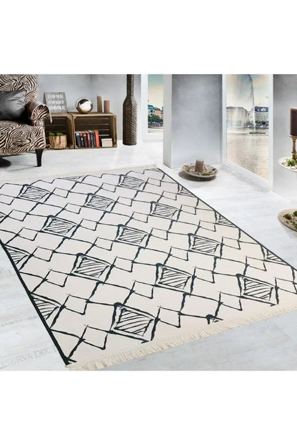 Yumuşak Dokulu Bambu Soft Kilim - İskandinav Saçaklı Dijital Baskı HV - SK - 915 - HALI VAGONU