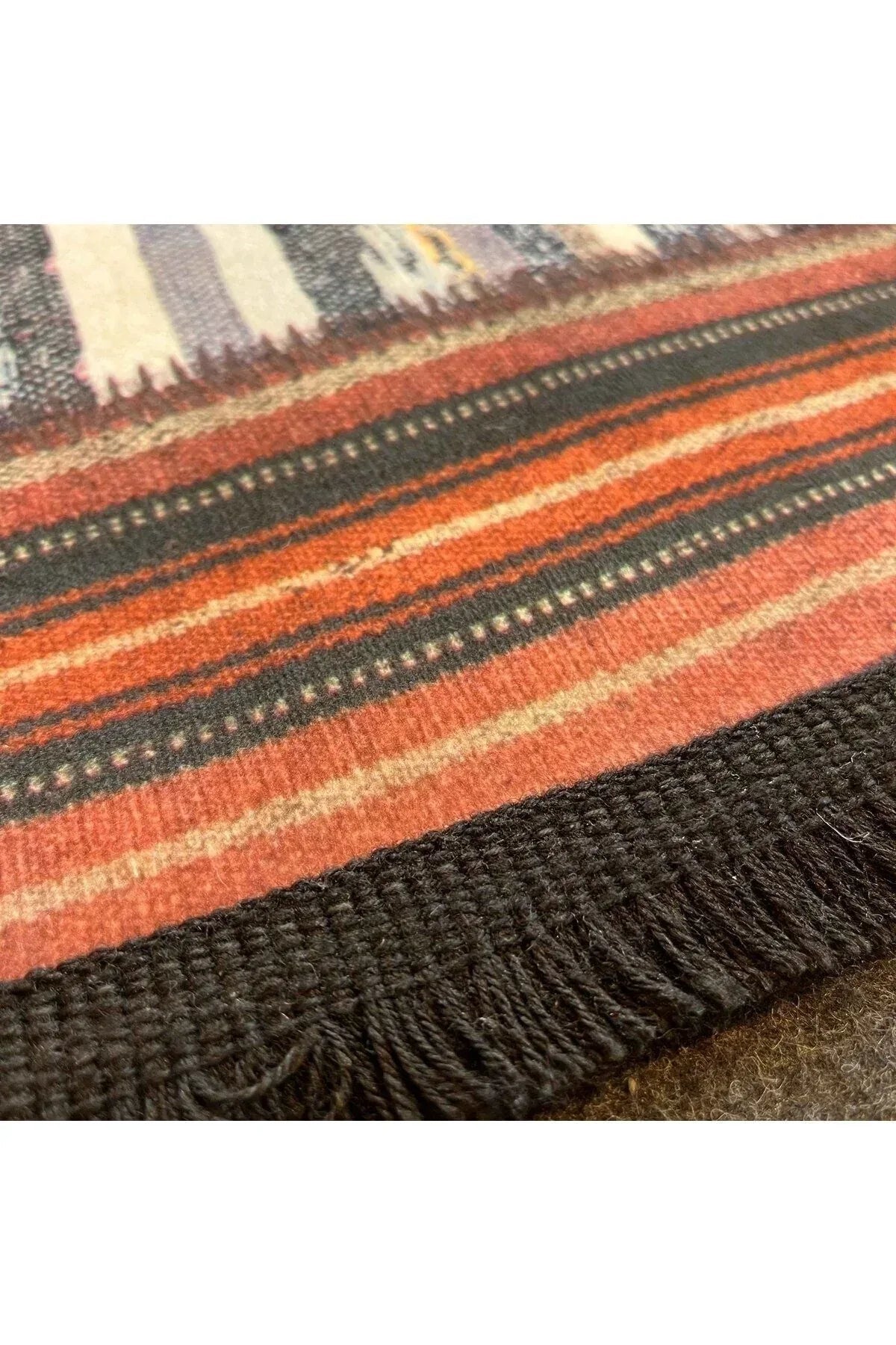Yumuşak Dokulu Bambu Soft Kilim Patchwork Saçaklı Dijital Baskı HV - SK - K2 - HALI VAGONU