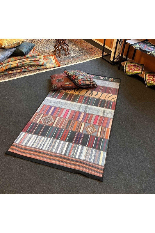 Yumuşak Dokulu Bambu Soft Kilim Patchwork Saçaklı Dijital Baskı HV - SK - K2 - HALI VAGONU