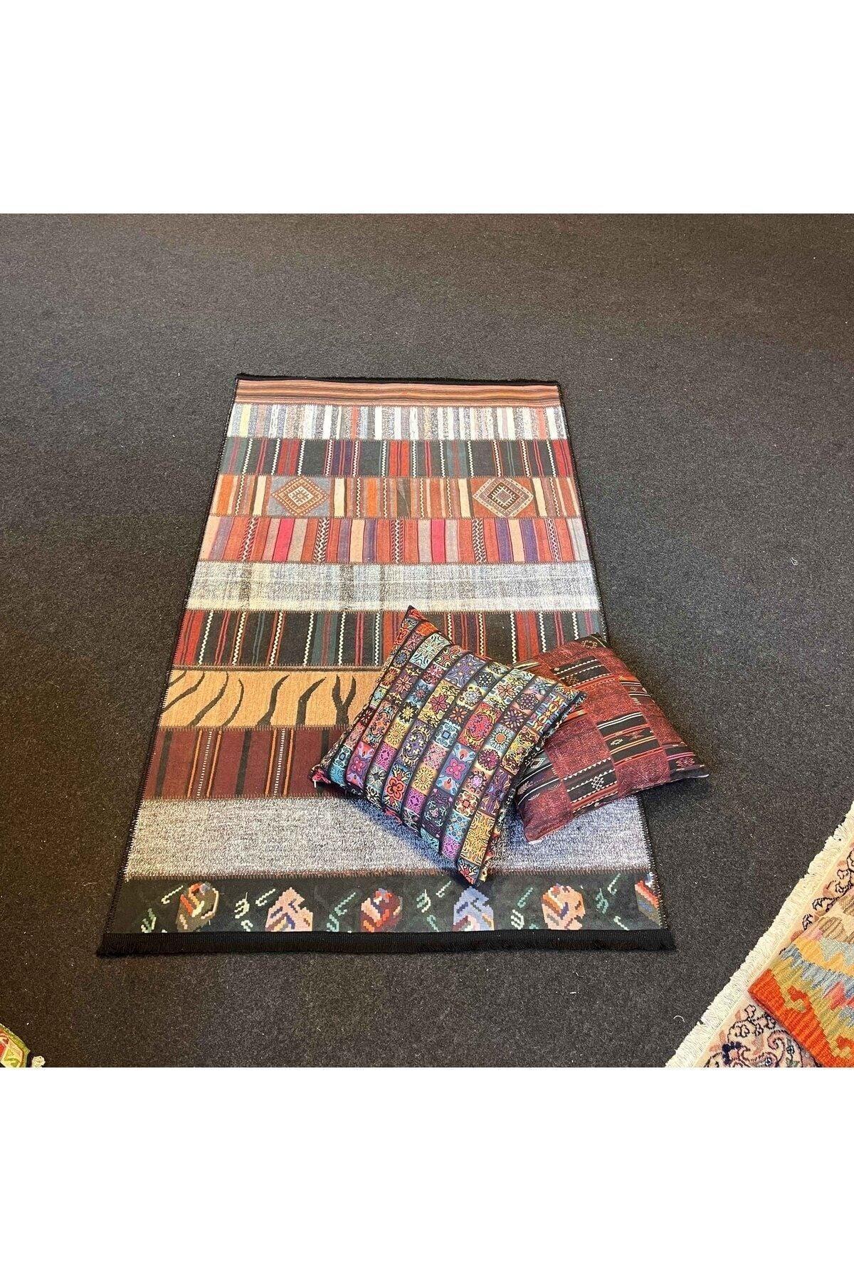 Yumuşak Dokulu Bambu Soft Kilim Patchwork Saçaklı Dijital Baskı HV - SK - K2 - HALI VAGONU