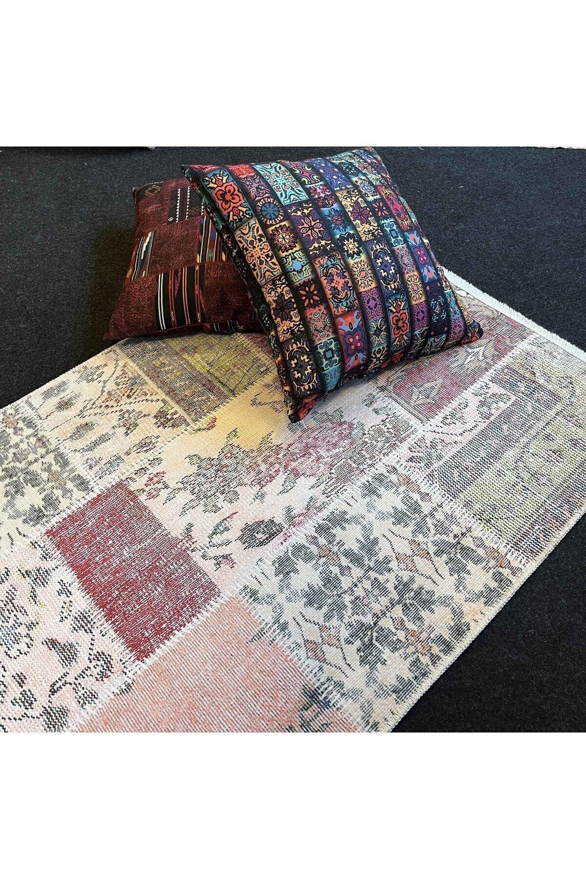 Yumuşak Dokulu Bambu Soft Kilim - Patchwork Saçaklı Dijital Baskı HV - SK - K9 - HALI VAGONU