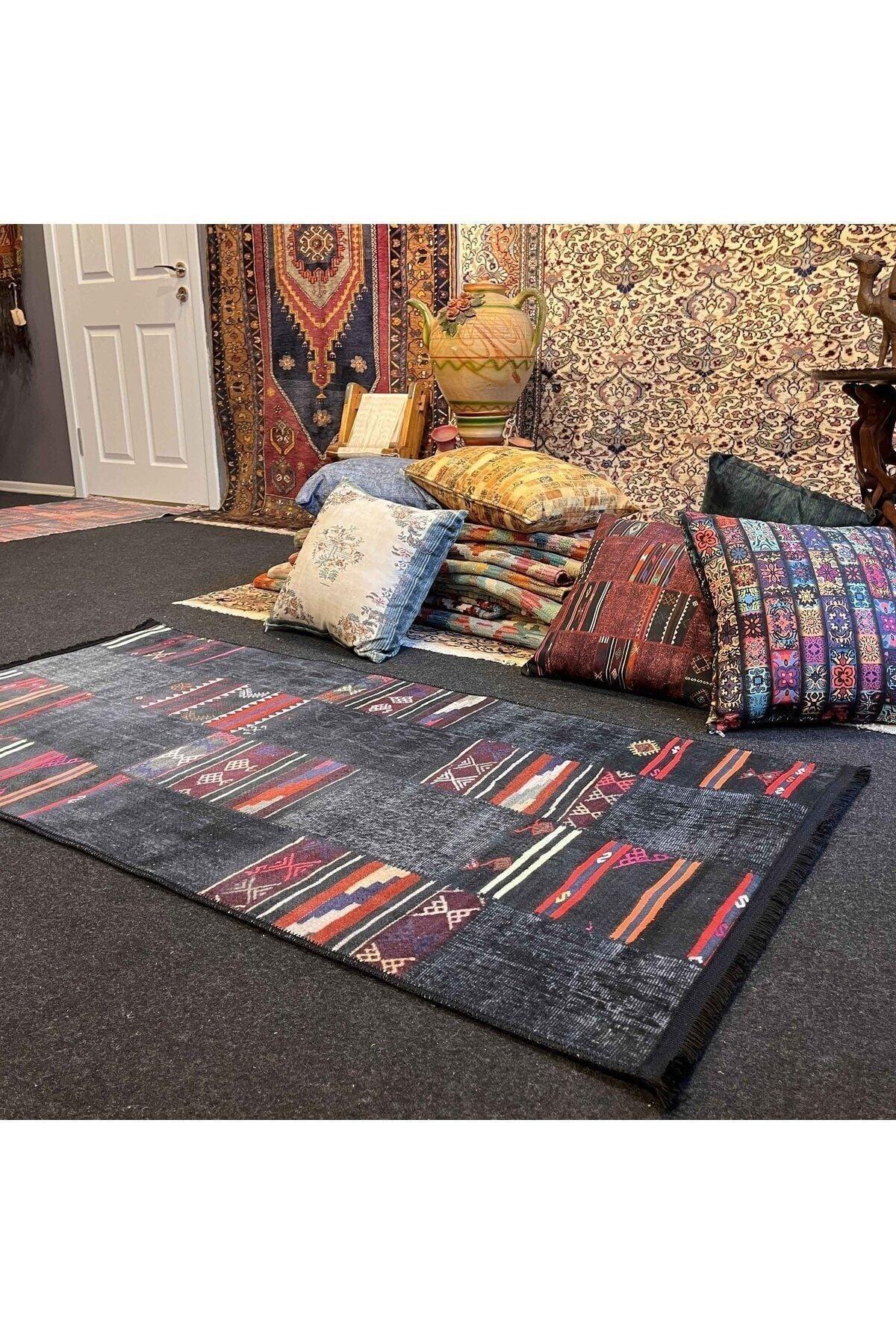 Yumuşak Dokulu Bambu Soft Kilim - Patchwork Saçaklı Dijital Baskı HV - SK - KA2 - HALI VAGONU