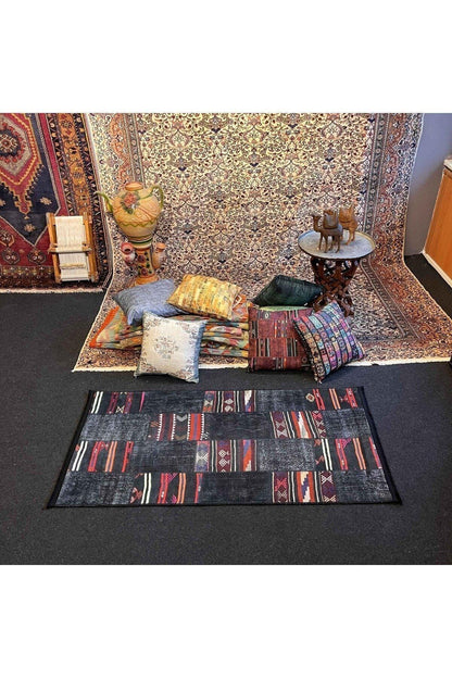 Yumuşak Dokulu Bambu Soft Kilim - Patchwork Saçaklı Dijital Baskı HV - SK - KA2 - HALI VAGONU
