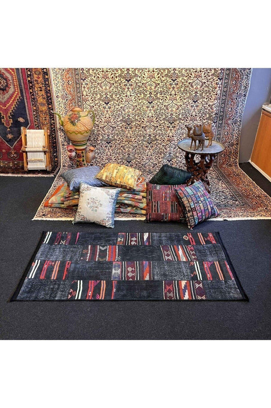 Yumuşak Dokulu Bambu Soft Kilim - Patchwork Saçaklı Dijital Baskı HV - SK - KA2 - HALI VAGONU