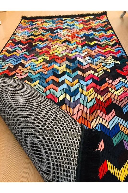 Yumuşak Dokulu Bambu Soft Kilim - Saçaklı Renkli Dijital Baskı HV - SK - 910 - HALI VAGONU