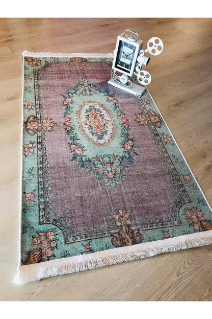 Yumuşak Dokulu Bambu Soft Kilim - Vintage Saçaklı Dijital Baskı HV - SK - 918 - HALI VAGONU