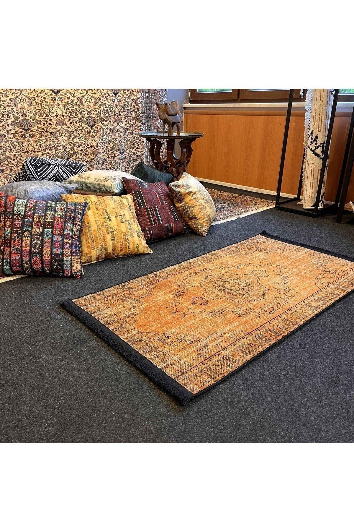 Yumuşak Dokulu Bambu Soft Kilim - Vintage Saçaklı Dijital Baskı HV - SK - 919 - HALI VAGONU