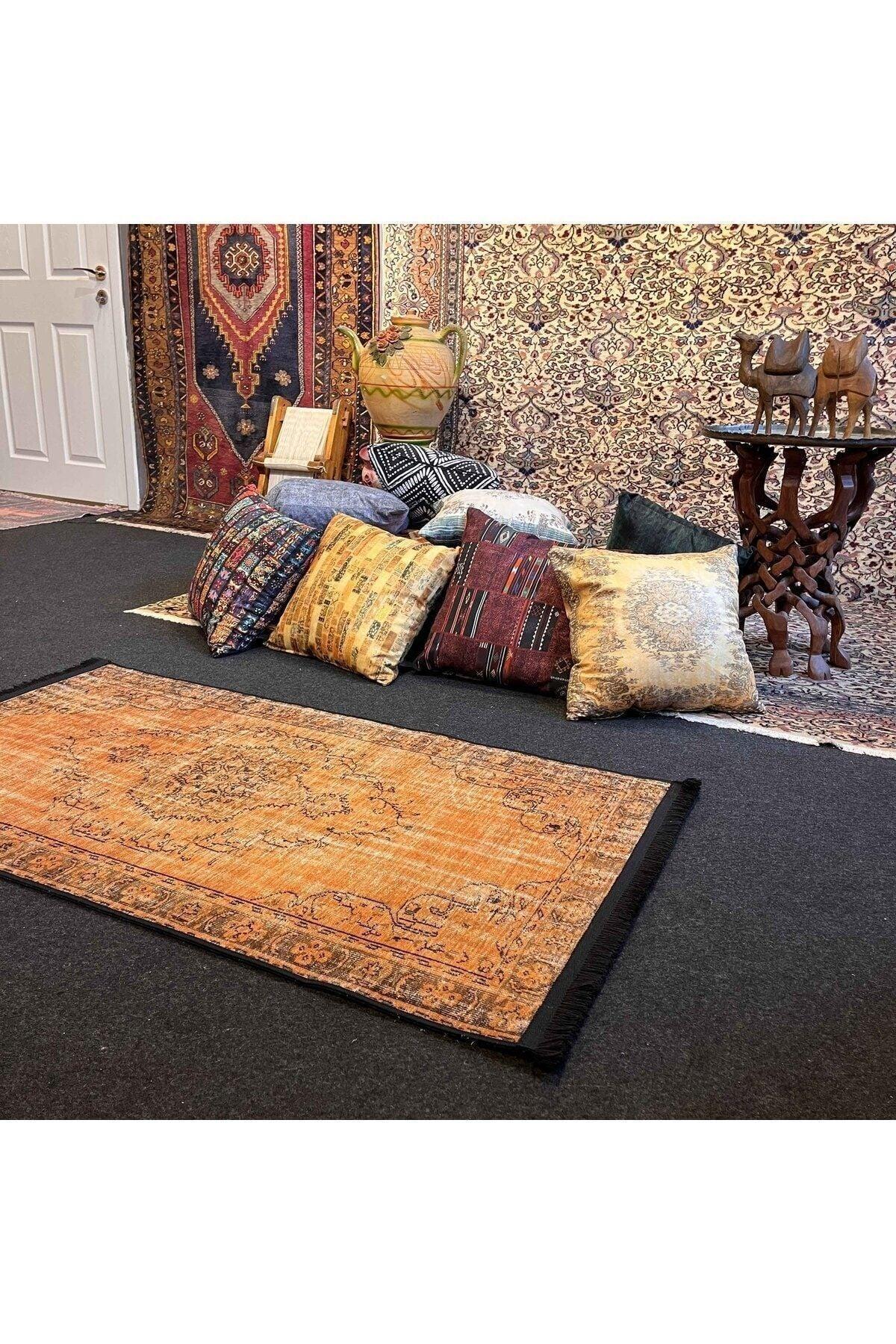 Yumuşak Dokulu Bambu Soft Kilim - Vintage Saçaklı Dijital Baskı HV - SK - 919 - HALI VAGONU