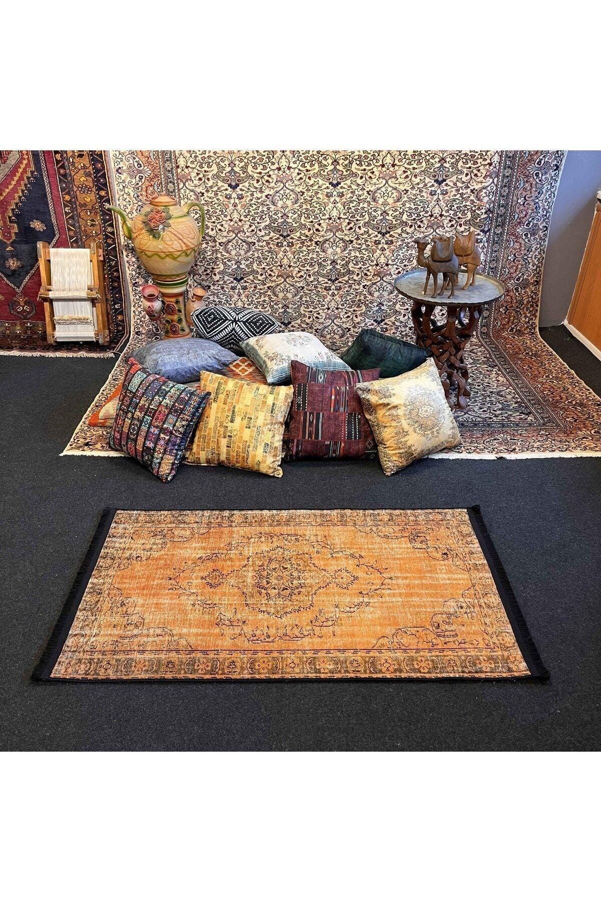 Yumuşak Dokulu Bambu Soft Kilim - Vintage Saçaklı Dijital Baskı HV - SK - 919 - HALI VAGONU
