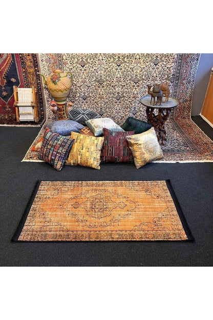 Yumuşak Dokulu Bambu Soft Kilim - Vintage Saçaklı Dijital Baskı HV - SK - 919 - HALI VAGONU
