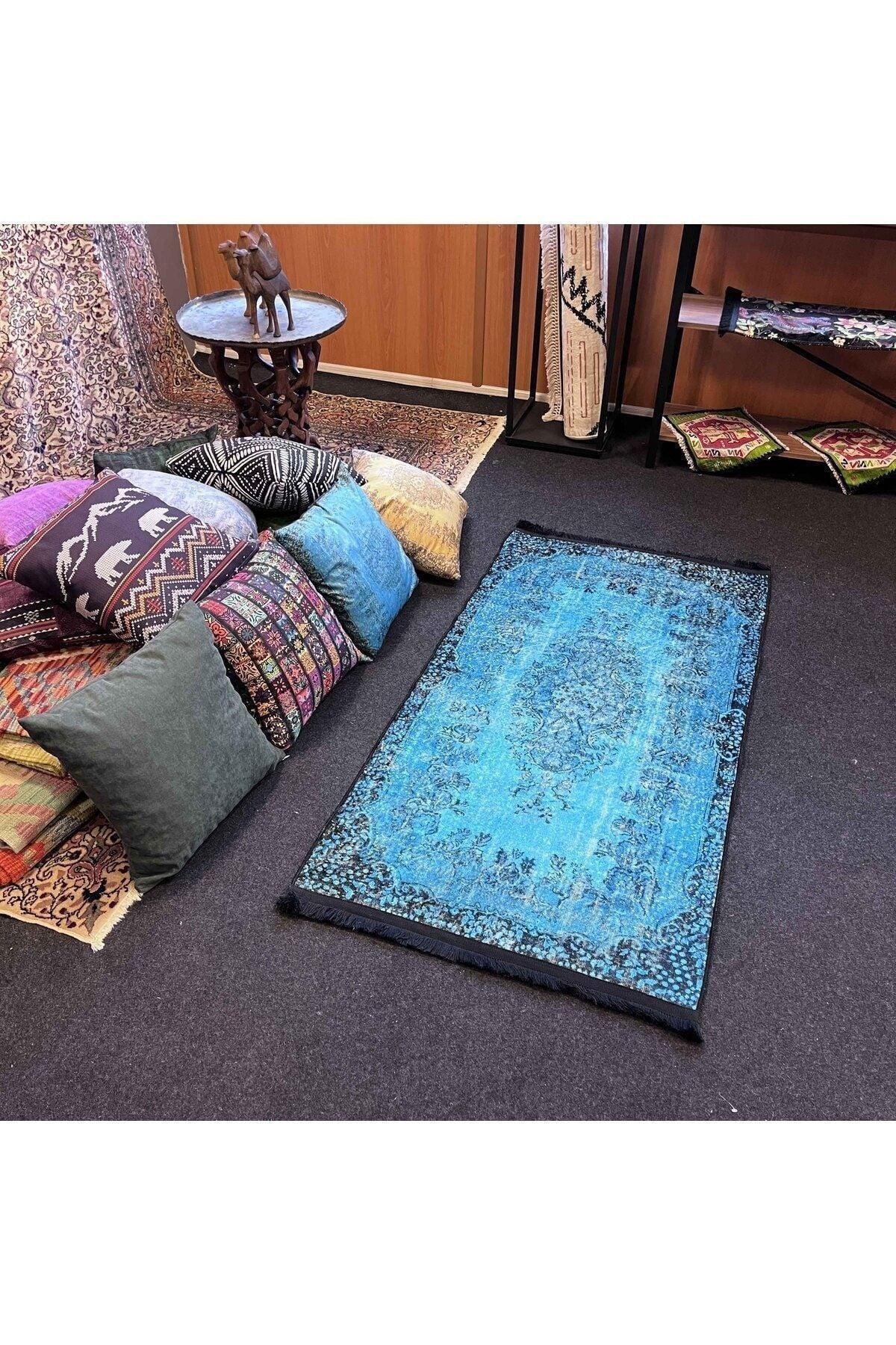 Yumuşak Dokulu Bambu Soft Kilim - Vintage Saçaklı Dijital Baskı HV - SK - 921 - HALI VAGONU