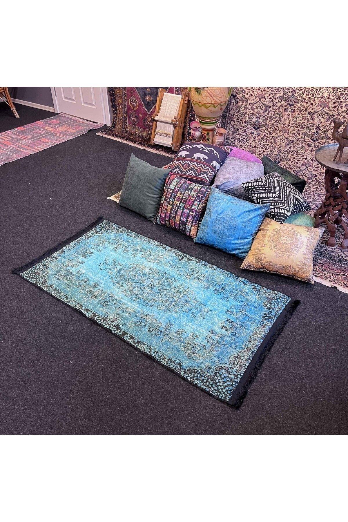 Yumuşak Dokulu Bambu Soft Kilim - Vintage Saçaklı Dijital Baskı HV - SK - 921 - HALI VAGONU