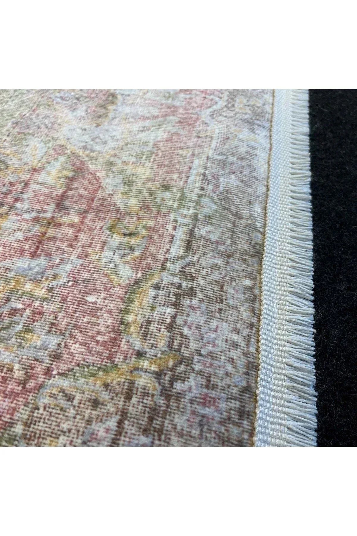 Yumuşak Dokulu Bambu Soft Kilim - Vintage Saçaklı Dijital Baskı HV - SK - 927 - HALI VAGONU