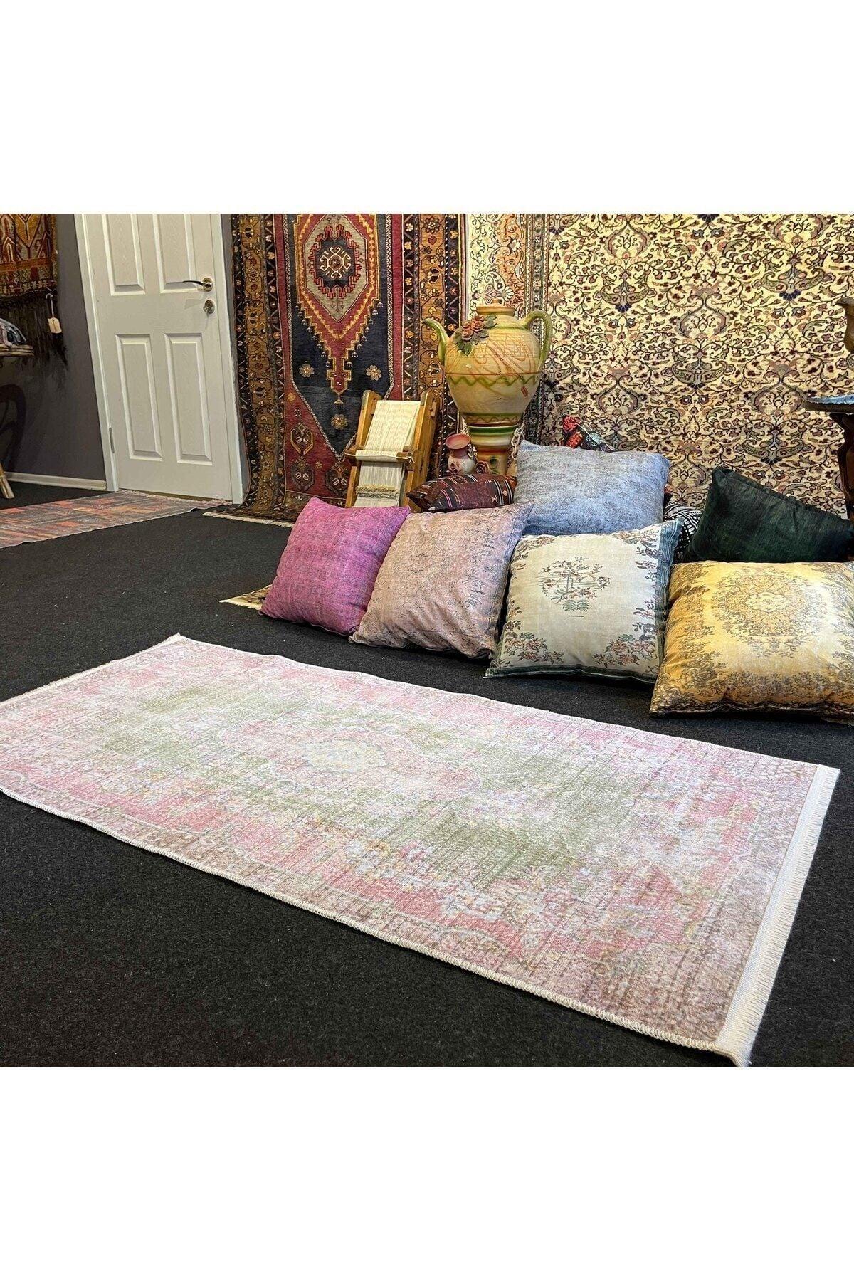 Yumuşak Dokulu Bambu Soft Kilim - Vintage Saçaklı Dijital Baskı HV - SK - 927 - HALI VAGONU