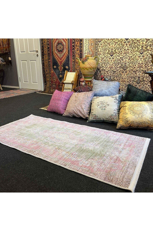 Yumuşak Dokulu Bambu Soft Kilim - Vintage Saçaklı Dijital Baskı HV - SK - 927 - HALI VAGONU